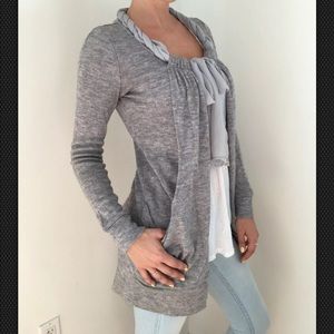 Gray Cardigan with pretty scarf like tie knot